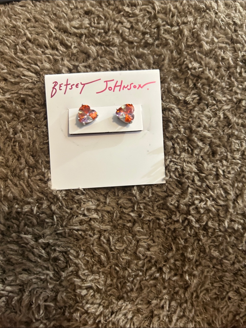 Betsey Johnson Heart Crystal Stud Earrings - Orange & Pink Sparkle